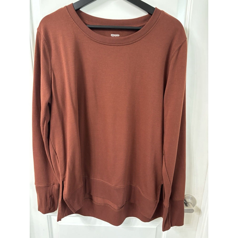 Soft Stretchy Fall Rust Color Long Sleeve Lightweight Sweatshirt Large